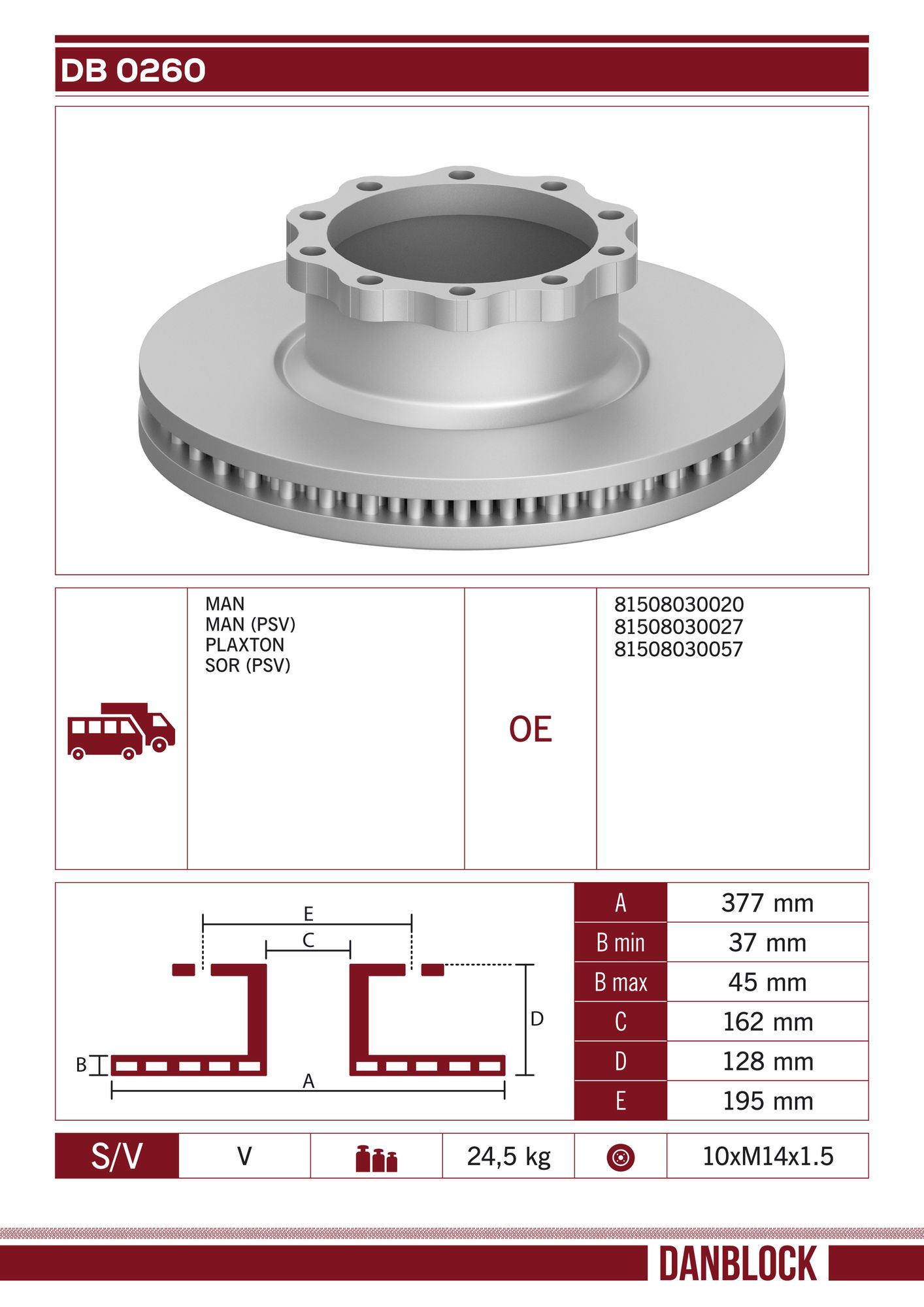 Disc frana DB 0260 DANBLOCK